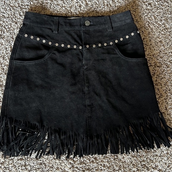 REPLAY SUEDE MINIROCK AUS WILDLEDER MIT FRANSEN SIZE M NWOT - Picture 6 of 15